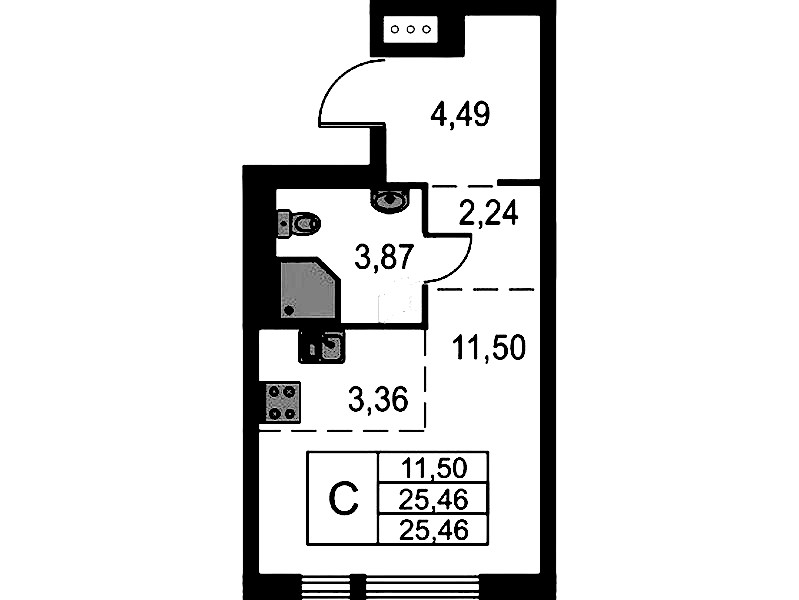 Квартира студия 25.46 м², 6/15 эт., ЖК «Невская Долина»